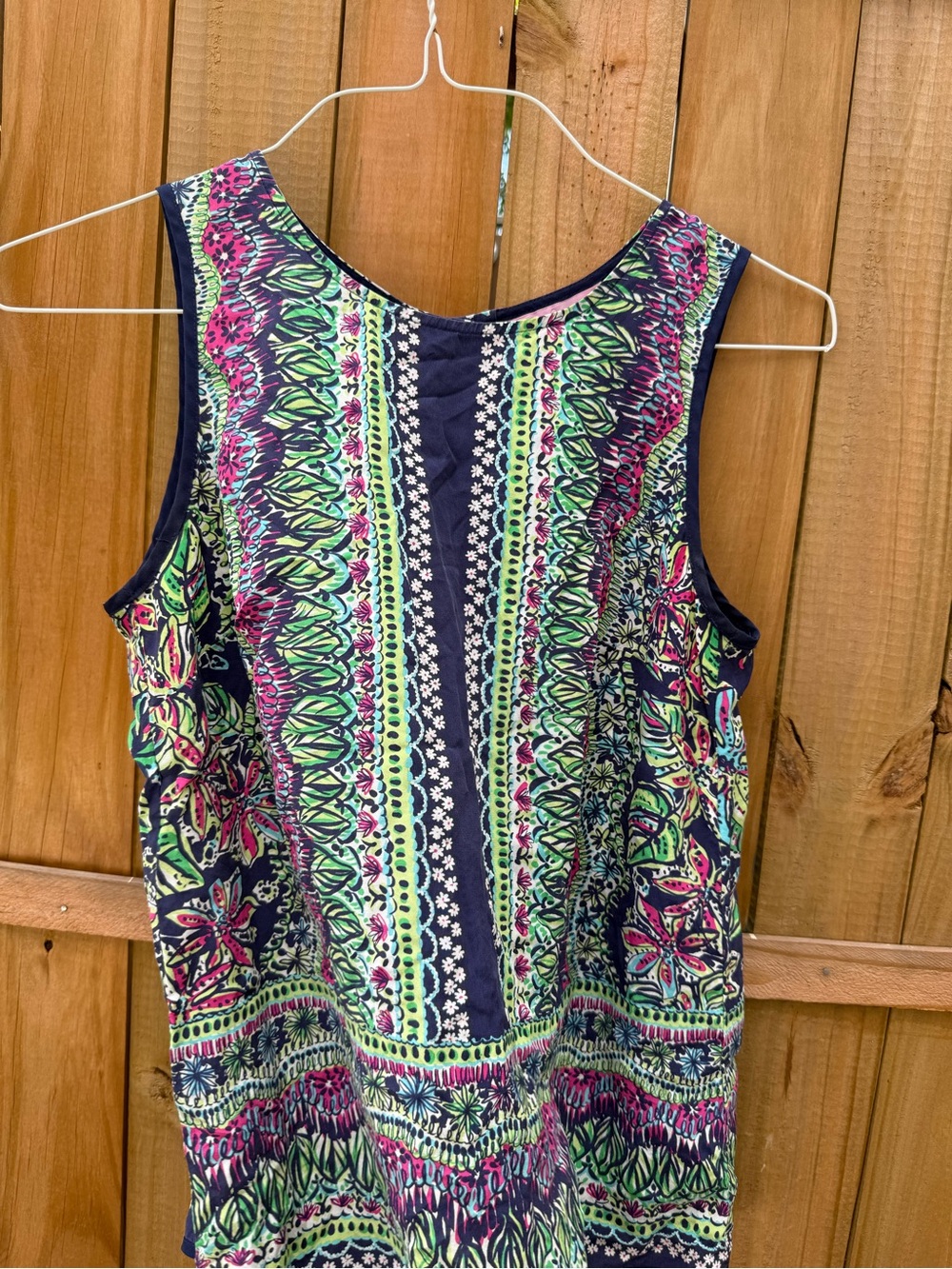 Lilly Pulitzer Navy Tank Top with Green & Pink Floral Stripe Print